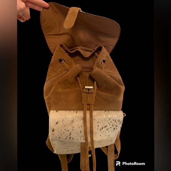 Jane Marie genuine leather cowhide speckle gold backpack - Picture 10 of 12